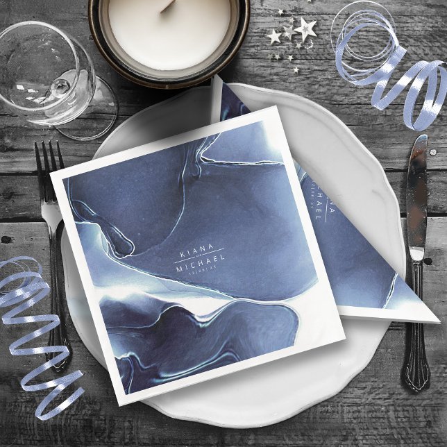 Serviette En Papier Mariage Ink Flow Bleu ID762 (Créateur téléchargé)