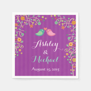 Serviette En Papier Mariage Inséparable floral élégant violet