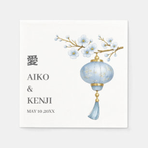 Serviette En Papier Mariage Japonais de Style Sumi-e à Lanterne Bleue