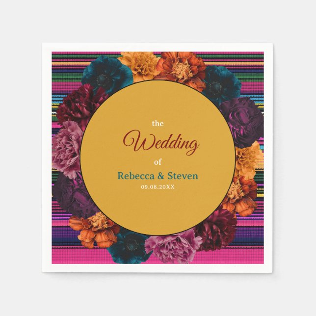 Serviette En Papier Mariage jaune des fleurs mexicaines modernes (Devant)
