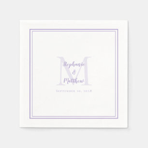 Serviette En Papier Mariage Lavande Monogramme Initiale & Noms Moderne