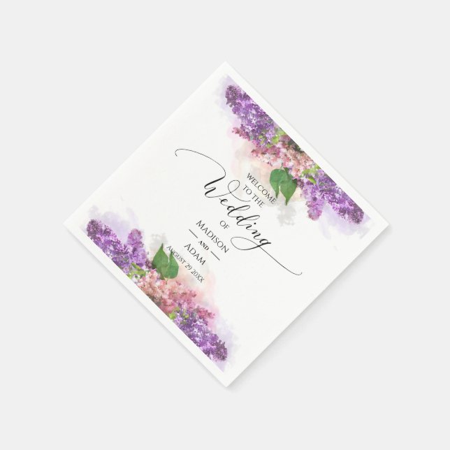Serviette En Papier Mariage Lilac Fleurs violettes et roses (Coin)