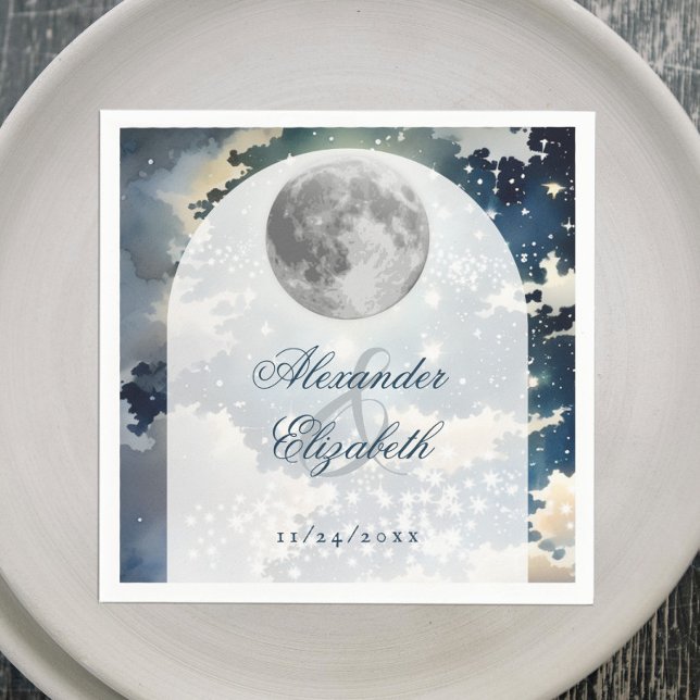 Serviette En Papier Mariage lunaire de nuit (Lunar Night Sky Wedding Napkins)