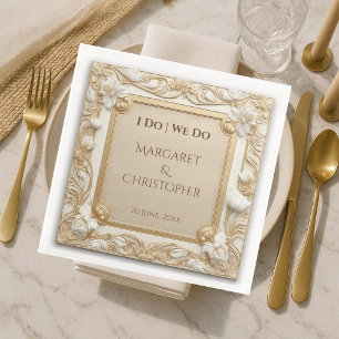 Serviette En Papier Mariage Luxe Baroque Or Blanc Tulipes Vintage