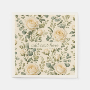 Serviette En Papier Mariage Luxueux Rose Ivoire & Eucalyptus Vert Saug