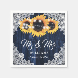 Serviette En Papier Mariage M. et Mme Tournesol Bleu Nuit Rustique en