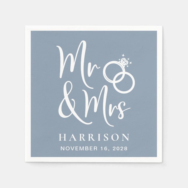Serviette En Papier Mariage M. Mme Dusty Blue (Devant)