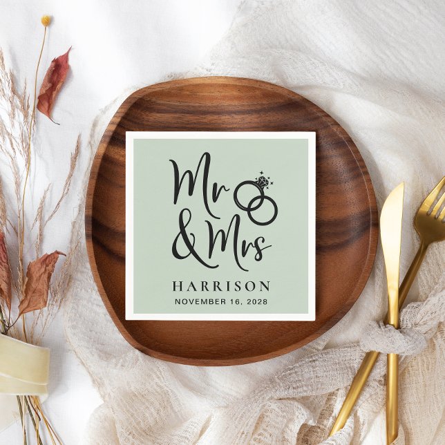 Serviette En Papier Mariage M. Mme Sage Green (Créateur téléchargé)