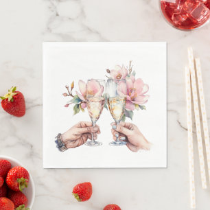Serviette En Papier Mariage Magnolias et Lunettes de Champagne
