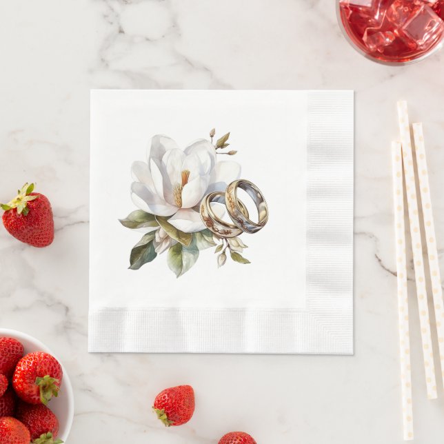 Serviette En Papier Mariage Magnolias et Mariage d'or (En situation)