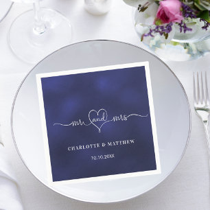 Serviette En Papier Mariage marine bleu m. mme heart script simple