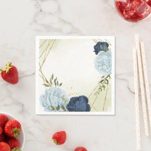 Serviette En Papier mariage marine bleu poussiéreux fleurs