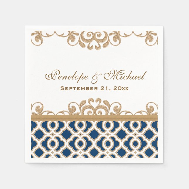 Serviette En Papier Mariage Marocain Marine et Gold (Devant)