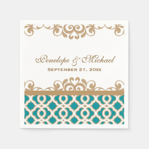Serviette En Papier Mariage marocain turquoise et or
