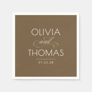 Serviette En Papier Mariage Marron Typographie Minimaliste Moderne Chi