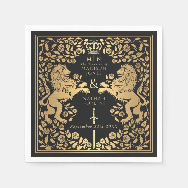 Serviette En Papier Mariage médiéval Black Royal Lion (Devant)