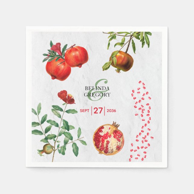 Serviette En Papier Mariage méditerranéen de la grenade rouge (Devant)