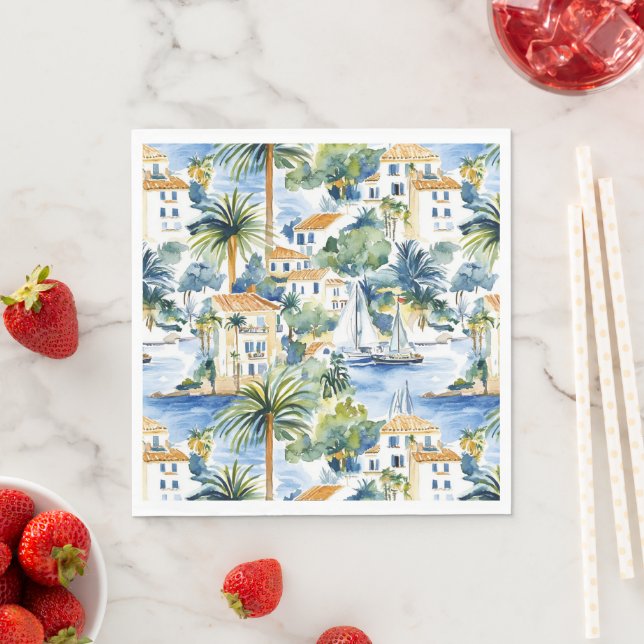 Serviette En Papier Mariage méditerranéen tropical (En situation)
