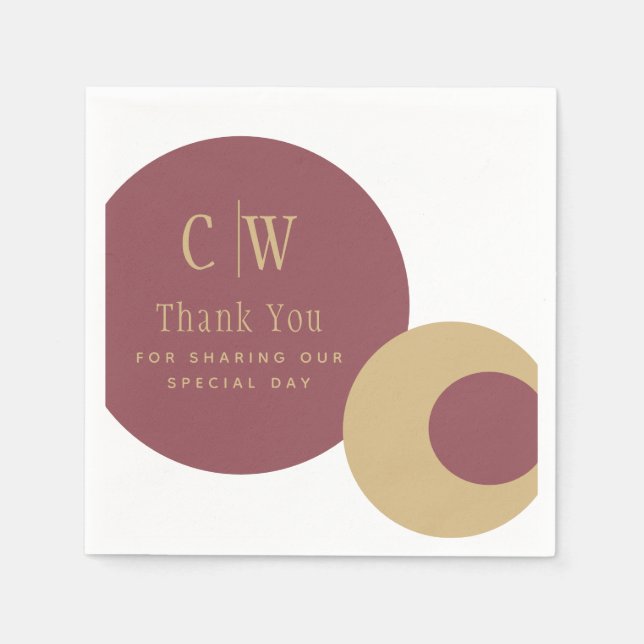 Serviette En Papier Mariage Merci Rose rose or Monogramme (Devant)