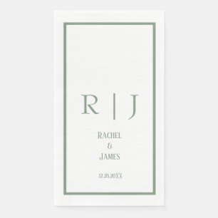 Serviette En Papier Mariage Minimal Élégant Monogramme de Nom de Vert 