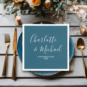 Serviette En Papier Mariage minimaliste Canoe Blue Script