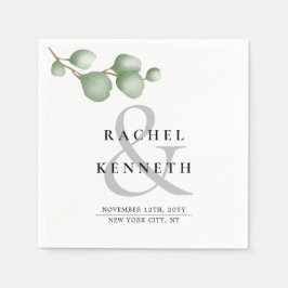 Serviette En Papier Mariage minimaliste chic Eucalyptus noir et blanc