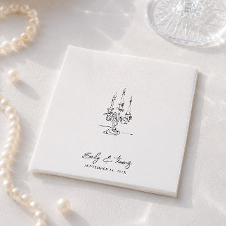 Serviette En Papier Mariage Minimaliste Encre Fantaisiste Dessiné à la