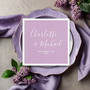 Serviette En Papier Mariage minimaliste Lilac Purple Script