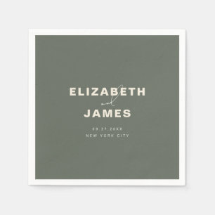 Serviette En Papier Mariage minimaliste moderne de couleur foncé vert