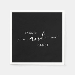 Serviette En Papier Mariage minimaliste noir et blanc chic