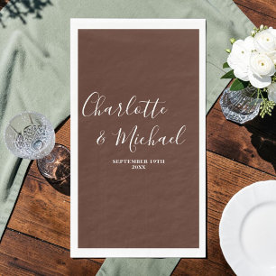 Serviette En Papier Mariage Minimaliste Script Brun
