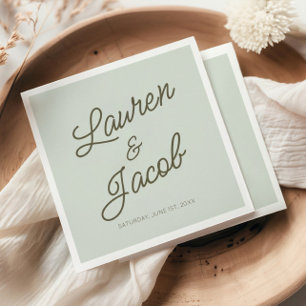 Serviette En Papier Mariage minimaliste vert moderne
