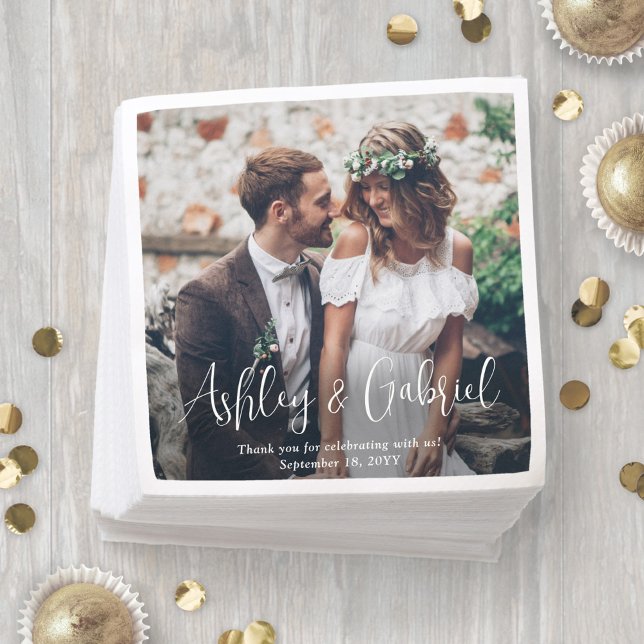 Serviette En Papier Mariage moderne à la mode en écriture blanche (Créateur téléchargé)