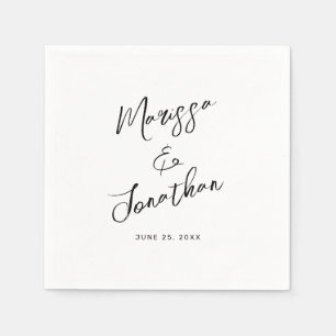 Serviette En Papier Mariage moderne à main noire blanche
