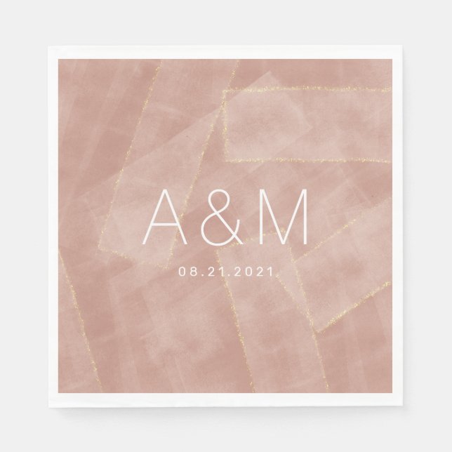 Serviette En Papier mariage moderne abstrait blush monogramme or  (Devant)