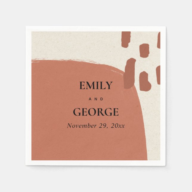 SERVIETTE EN PAPIER MARIAGE MODERNE ABSTRAIT DE KRAFT TERRACOTTA (Devant)