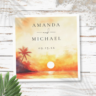 Serviette En Papier Mariage moderne aquarelle coucher de soleil tropic
