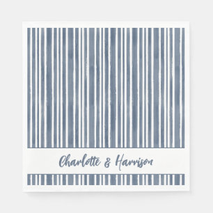 Serviette En Papier Mariage moderne aux rayures bleues à l'aquarelle s