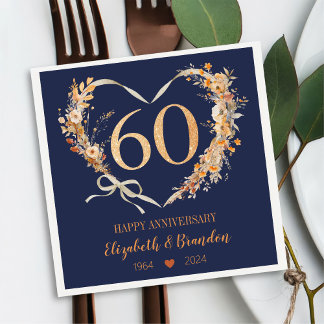 Serviette En Papier Mariage moderne Blue Happy 60e Anniversaire servie
