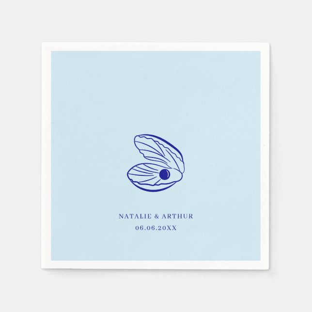 Serviette En Papier Mariage moderne Blue Mediterranean Shell (Devant)