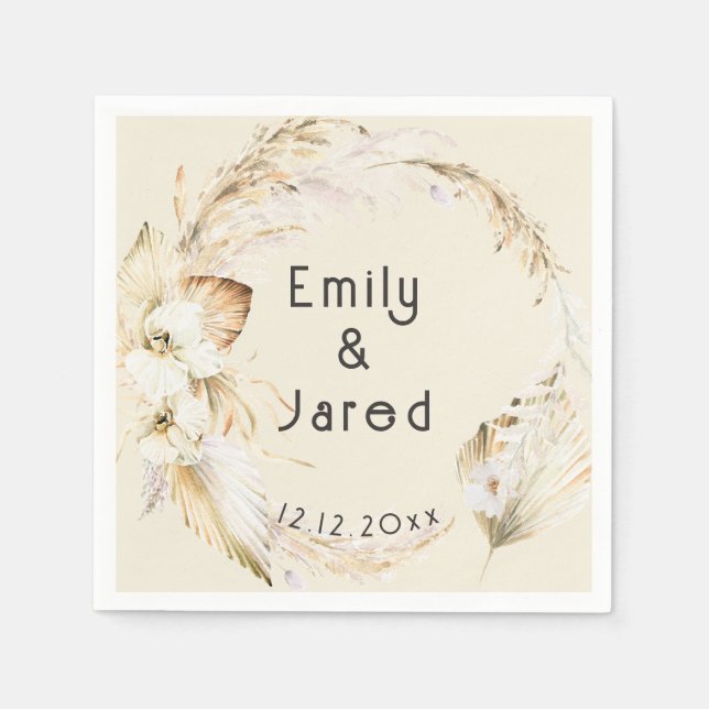 Serviette En Papier Mariage moderne Boho Palm Orchidées (Devant)