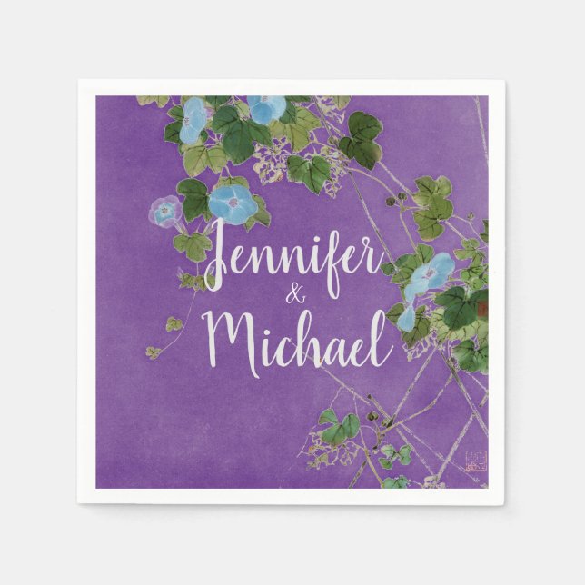 Serviette En Papier Mariage Moderne Calligraphie Plaque Nom Floral (Devant)