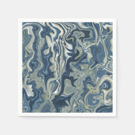 Serviette En Papier Mariage Moderne Chic Tourbillon Bleu Blanc Or
