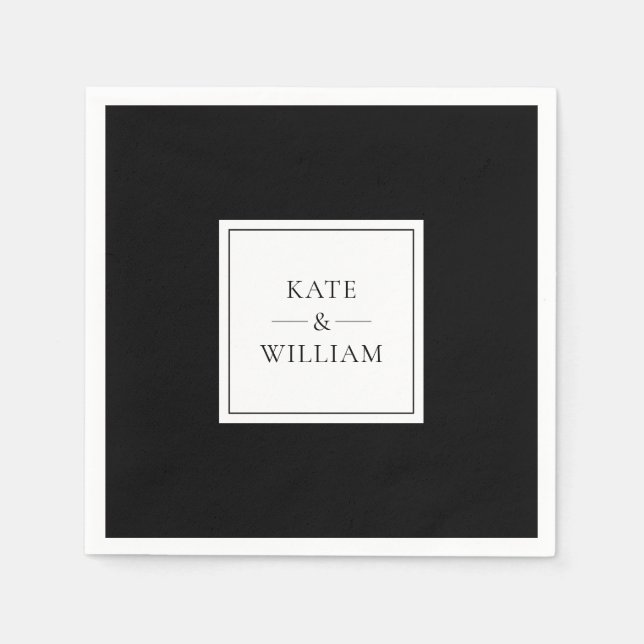 Serviette En Papier Mariage moderne Classique Noir Et Blanc (Devant)