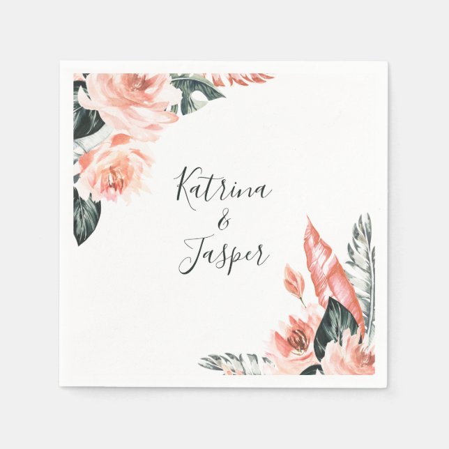 Serviette En Papier Mariage moderne Coral Tropics (Devant)