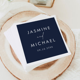 Serviette En Papier Mariage Moderne Écriture Navy