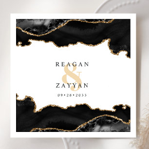 Serviette En Papier Mariage Moderne Élégant Agate Marbre Noir Et Or