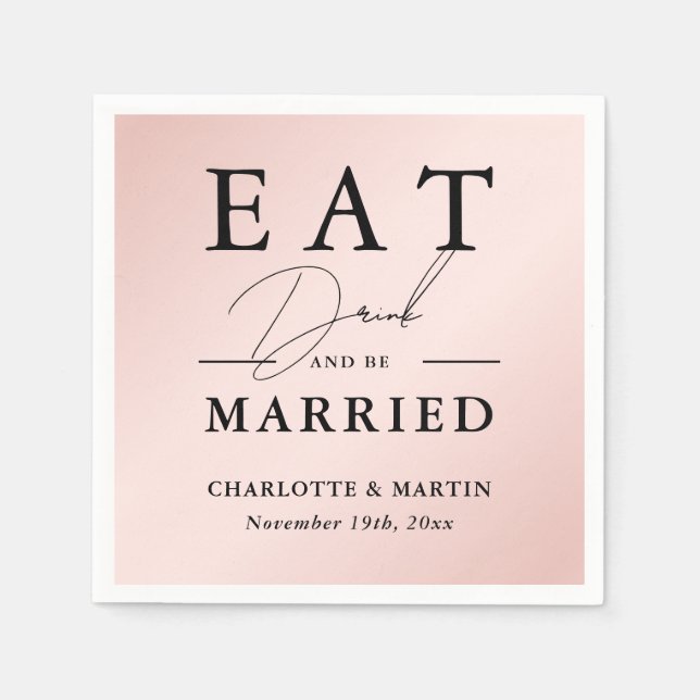 Serviette En Papier Mariage moderne élégant rose vif (Devant)