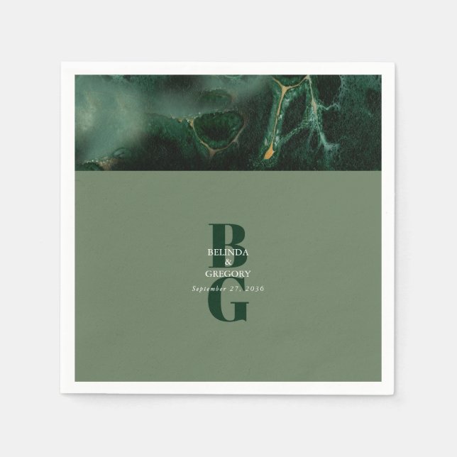 Serviette En Papier Mariage moderne en marbre vert (Devant)