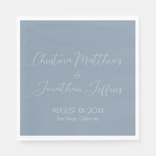 Serviette En Papier Mariage moderne et élégant Dusty Blue (Devant)